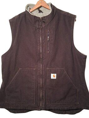 Carhartt Vest Women XL Brown Duck Cloth Fleece Lined Workwear Work WV001 DKB